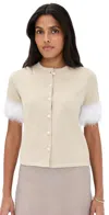 Sleeper Miss Kitty Short Sleeve Cardigan With Detachable Feathers Beige In Sand