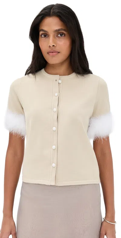 Sleeper Miss Kitty Short Sleeve Cardigan With Detachable Feathers Beige In Sand