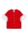 Sleeper Miss Kitty Short Sleeve Cardigan With Detachable Feathers In Red In Red