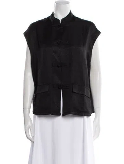 Pre-owned Sleeper Mock Neck Short Sleeve Button-up Top W/ Tags In Black