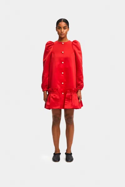 Sleeper Mystery Puff Dress In Red
