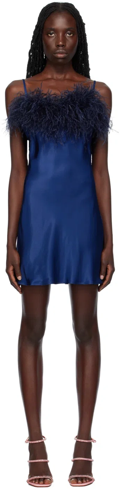 Sleeper Navy Feather Slip Dress