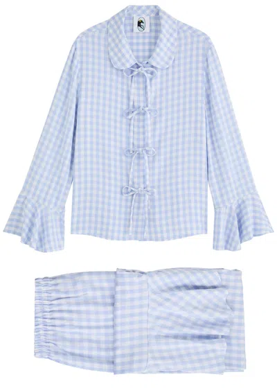 Sleeper Nebula Checked Twill Pyjama Set In Blue And White