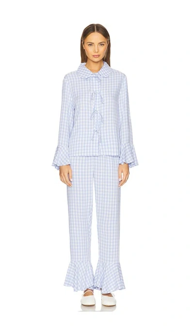 Sleeper Nebula Pajama Set With Bow Details In Blue Vichy