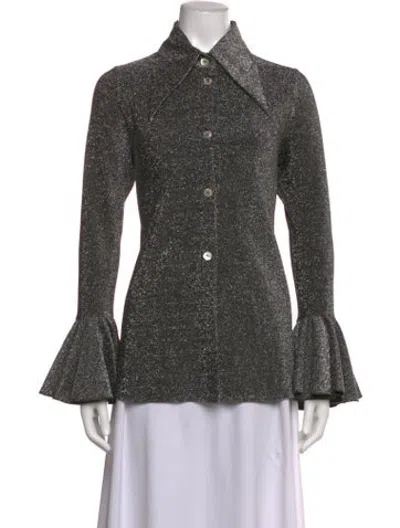 Pre-owned Sleeper Nylon Long Sleeve Button-up Top In Metallic/silver