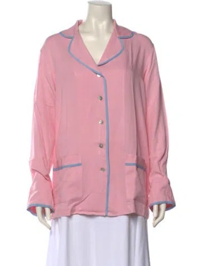 Pre-owned Sleeper Nylon Long Sleeve Button-up Top In Pink
