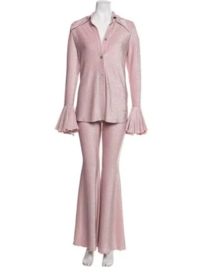 Pre-owned Sleeper Nylon Printed Pant Set In Metallic/pink/silver