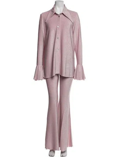 Pre-owned Sleeper Nylon Ruffle Embellishment Pant Set In Metallic/pink/silver