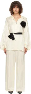 Sleeper Off-white Rose Oversized Satin Pyjama Set In Cream