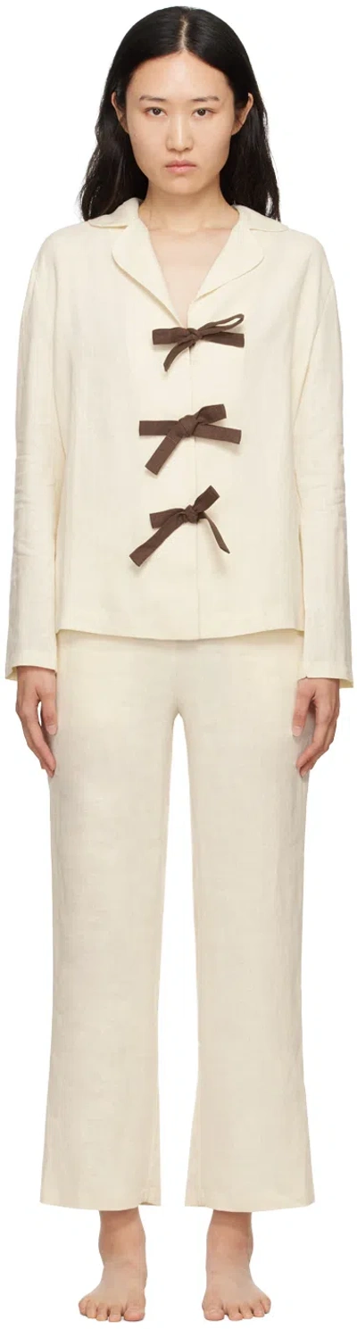 Sleeper Off-white 'the Bow' Pyjama Set In Milk