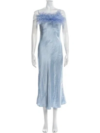 Pre-owned Sleeper Off-the-shoulder Midi Length Dress In Blue
