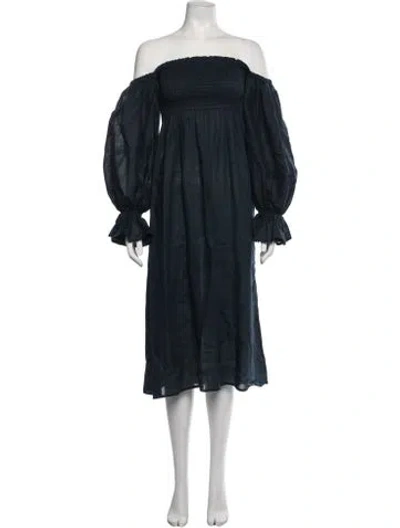 Pre-owned Sleeper Off-the-shoulder Midi Length Dress In Blue
