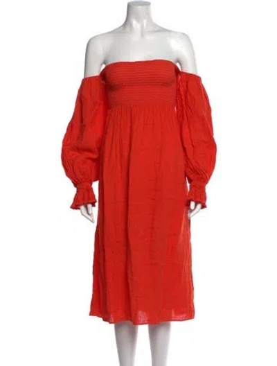 Pre-owned Sleeper Off-the-shoulder Midi Length Dress In Orange