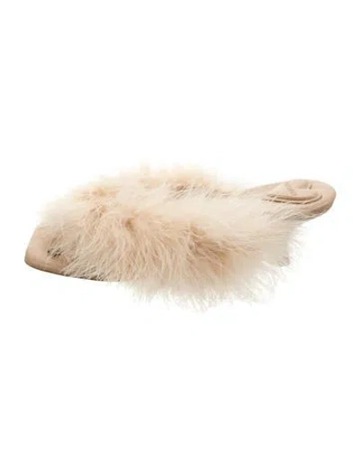 Pre-owned Sleeper Ostrich Feather Fur Trim Slides In Neutrals