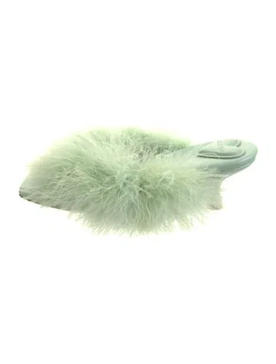 Pre-owned Sleeper Ostrich Feather Slides In Green