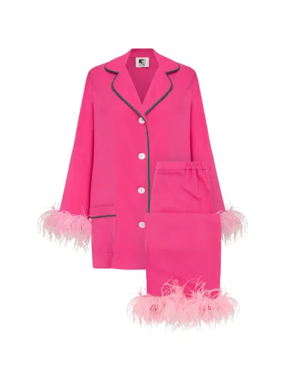 Sleeper Party Feather-trim Pajamas In Pink