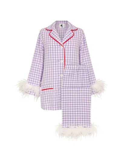 Sleeper Party Feather-trim Pajamas In Pink