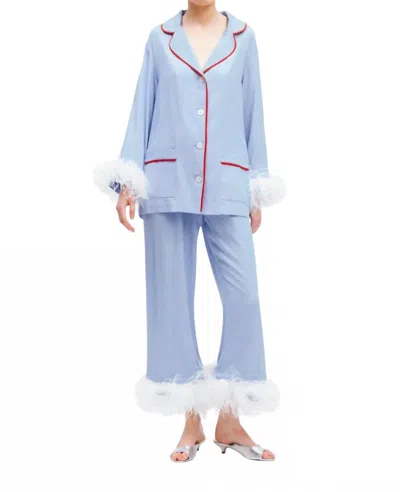 Sleeper Party Pajama Set With Detachable Feathers In Blue