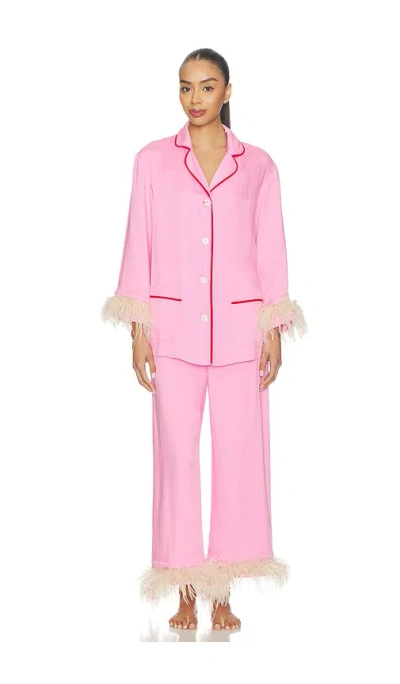 Sleeper Party Pajama Set With Detachable Feathers In Pink