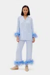 Sleeper Party Pajama With Detachable Feathers In Blue Vichy In Blue White