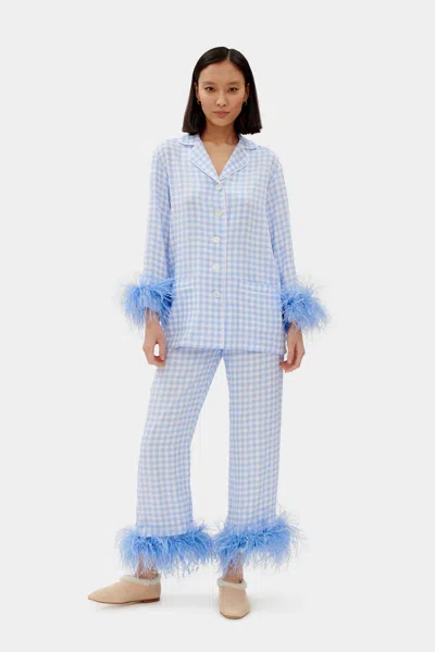 Sleeper Party Pajama With Detachable Feathers In Blue Vichy In Blue