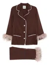 Sleeper Party Feather-trimmed Pyjama Set In Brown