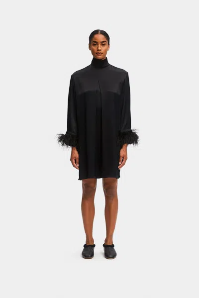 Sleeper Party Shirt Dress With Detachable Feathers In Black