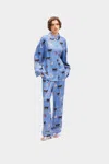 Sleeper Womens  Pastelle Graphic-print Wide-leg High-rise Woven Trousers In Blue