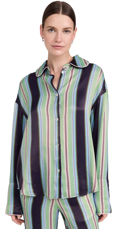 Sleeper Pastelle Oversized Shirt Teal Stripes In Blue