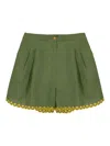 Sleeper Petra Embroidered Linen Shorts In Green In Green