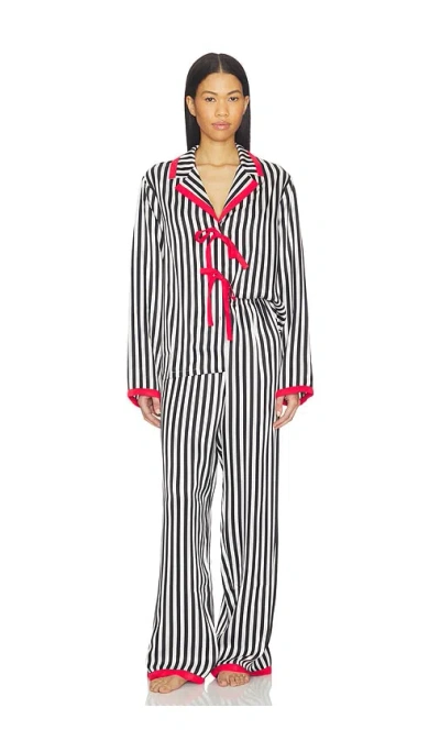 Sleeper Phoenix Striped Set With Red Bow Details In White