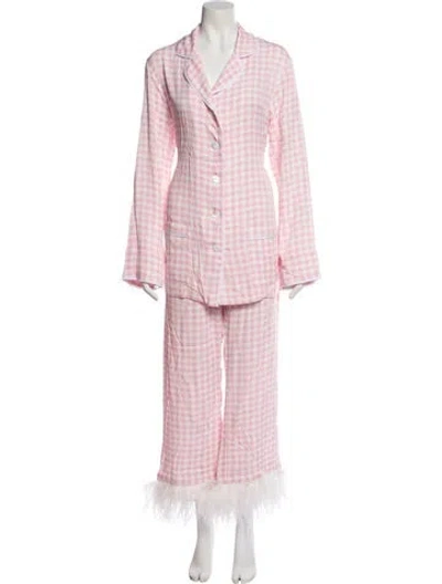 Pre-owned Sleeper Plaid Print Feather Trim Pajamas In Multi
