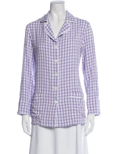 Pre-owned Sleeper Plaid Print Feather Trim Pajamas In Purple