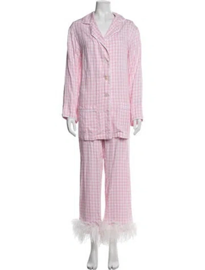 Pre-owned Sleeper Plaid Print Feather Trim Pajamas W/ Tags In Pink