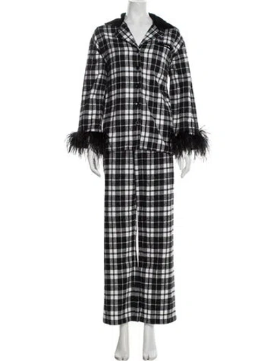 Pre-owned Sleeper Plaid Print Feather Trim Pant Set In Black