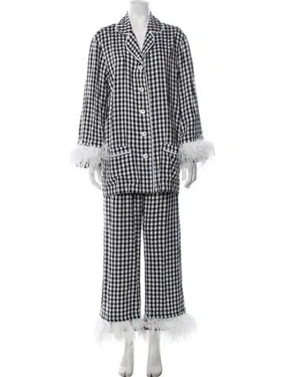 Pre-owned Sleeper Plaid Print Feather Trim Pant Set In Black/white