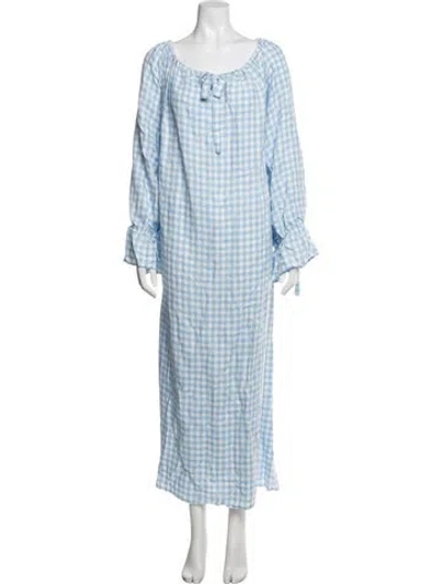 Pre-owned Sleeper Plaid Print Long Dress In Blue