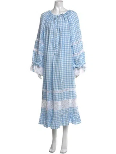 Pre-owned Sleeper Plaid Print Long Dress In Blue