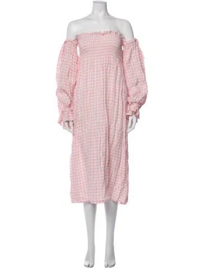 Pre-owned Sleeper Plaid Print Long Dress In Pink