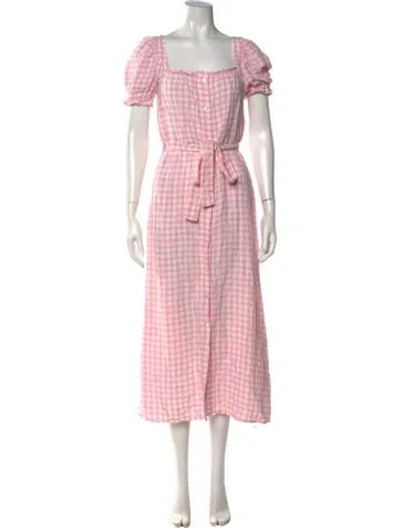 Pre-owned Sleeper Plaid Print Long Dress In Pink