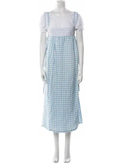 Pre-owned Sleeper Plaid Print Long Dress W/ Tags In Blue