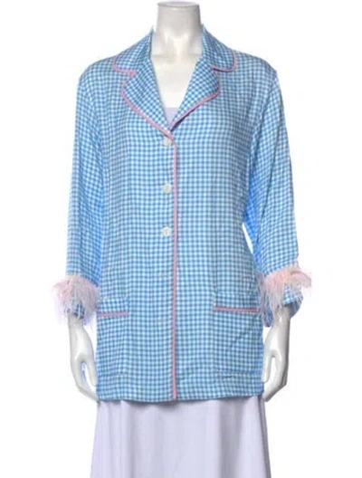 Pre-owned Sleeper Plaid Print Long Sleeve Button-up Top In Blue