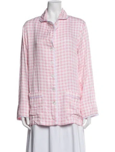 Pre-owned Sleeper Plaid Print Long Sleeve Button-up Top In Pink