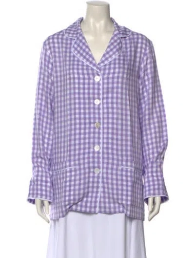 Pre-owned Sleeper Plaid Print Long Sleeve Button-up Top In Purple