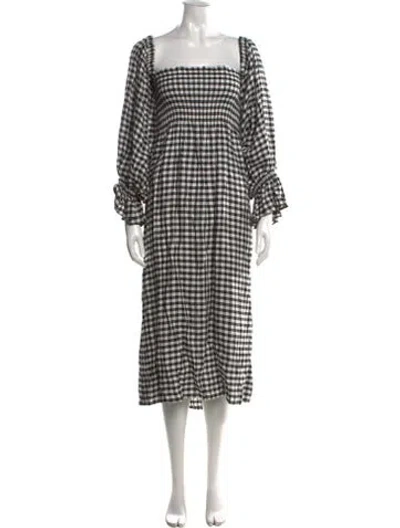 Pre-owned Sleeper Plaid Print Midi Length Dress In Black
