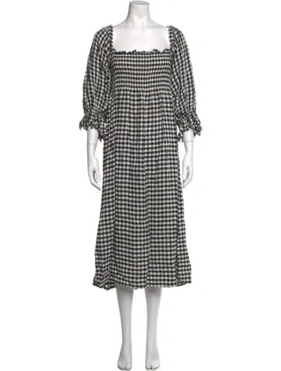Pre-owned Sleeper Plaid Print Midi Length Dress In Black