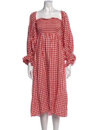 Pre-owned Sleeper Plaid Print Midi Length Dress In Red