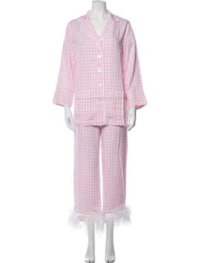 Pre-owned Sleeper Plaid Print Pant Set In Pink