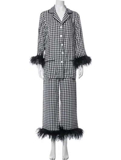 Pre-owned Sleeper Plaid Print Pant Set In White