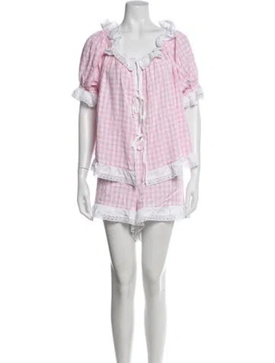 Pre-owned Sleeper Plaid Print Short Set In White